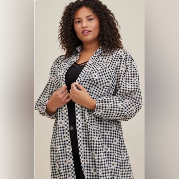 DAISY CHECK SHRT KIMONO NEW WITH TAGS                SIZE 1X  (14-16) - Picture 3 of 5